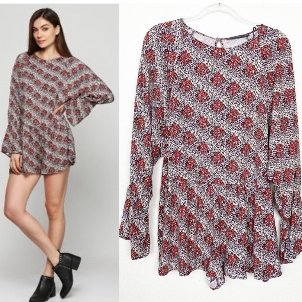 Zara Boho Print Long Sleeve Flowy Romper S
